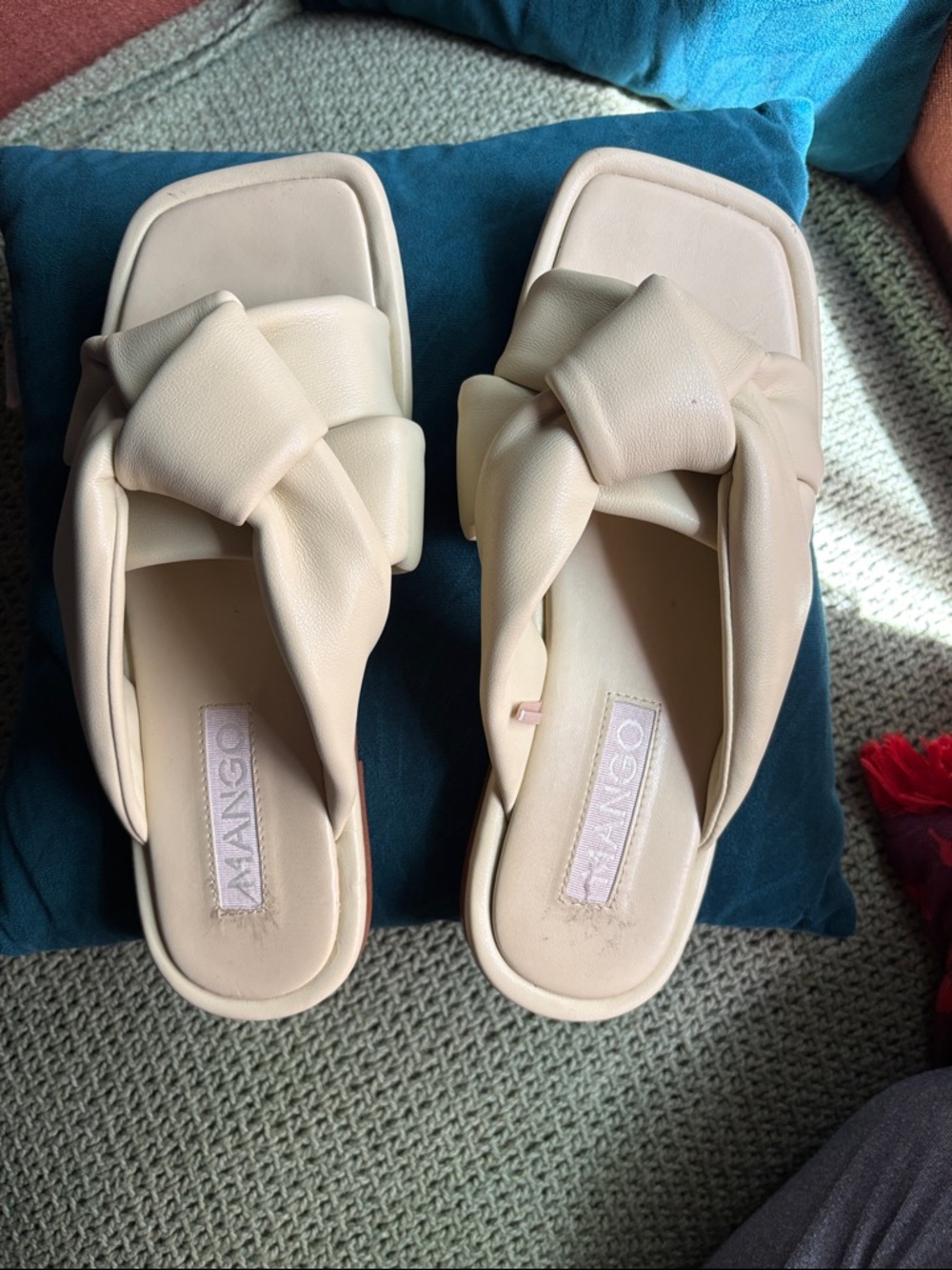 Mango Beige Knotted Slide Sandals